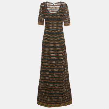 Pre Owned M Missoni Black/Multicolor Patterned Knit Maxi Dress L