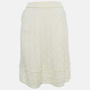Pre Owned M Missoni Cream Wool Blend Patterned Knit Short Skirt S