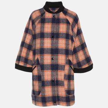 Pre Owned M Missoni Multicolor Check Tweed Cape Coat S