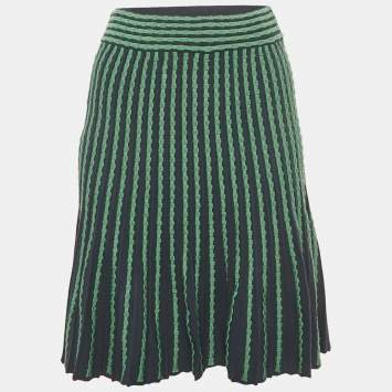Pre Owned M Missoni Navy Blue/Green Stretch Knit Flared Short Skirt M