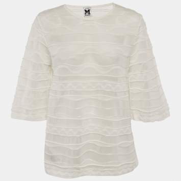 Pre Owned M Missoni White Patterned Knit Round Neck Top L