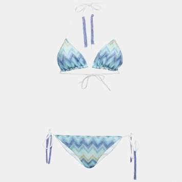 Pre Owned M Missoni Blue /Green Faded Stripe Synthetic Triangle Bikini Set S