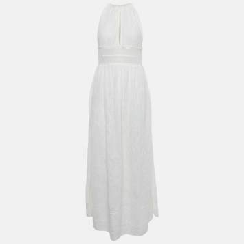 Pre Owned M Missoni White Lace Knit Halter Neck Maxi Dress L