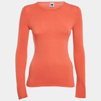 Pre Owned M Missoni Orange Stretch Knit Crewneck Sweatshirt S