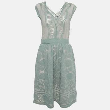 Pre Owned M Missoni Blue Patterned Lurex Knit Short Dress M 