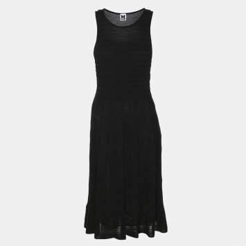 Pre Owned M Missoni Black Rib Knit Midi Dress L