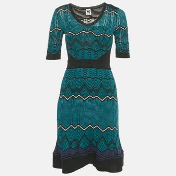 Pre Owned M Missoni Blue Patterned Knit Mini Dress S