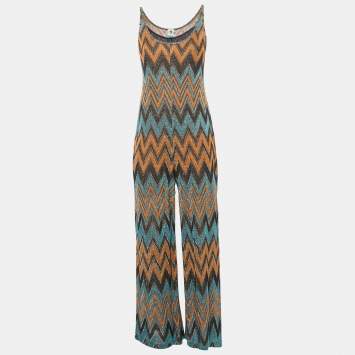 Pre Owned M Missoni Multicolor Zig Zag Lure Knit Sleeveless Jumpsuit S 