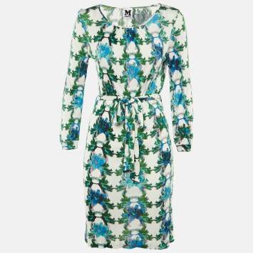 Pre Owned M Missoni White Floral Printed Long Sleeve Midi Dress L