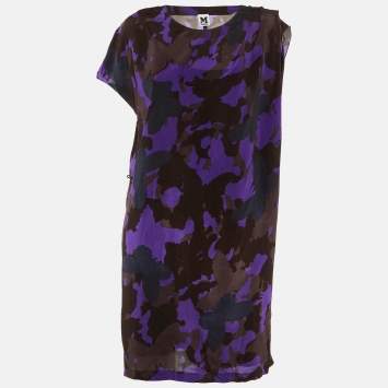 Pre Owned M Missoni Purple Butterfly Print Silk Knee Length Dress L