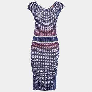 Pre Owned M Missoni Blue Ombre Textured Knit Midi Dress S 