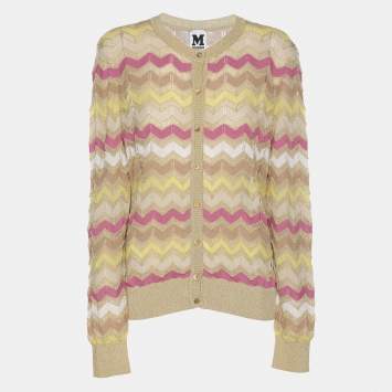 Pre Owned M Missoni Multicolor Lurex Knit Button Front Top L