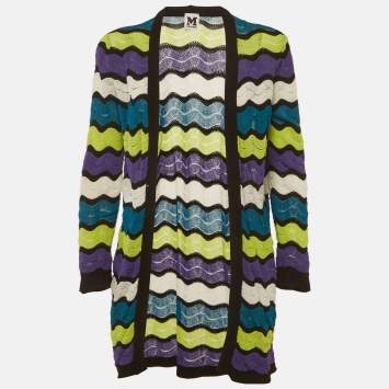Pre Owned M Missoni Multicolor Chevron Knit Open Front Cardigan L