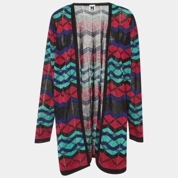 Pre Owned M Missoni Multicolor Chevron Knit Open Front Cardigan L