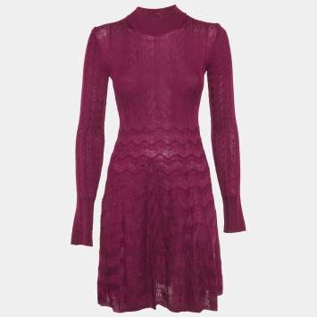 Pre Owned فستان قصير بأكمام طويلة تريكو بنفسجي إم ميزوني مقاس صغير (سمول)