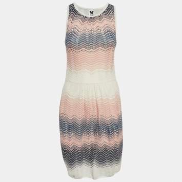 مملوكة مسبقًا M Missoni Multicolor Zig Zag Knit Sleeveless Mini Dress S