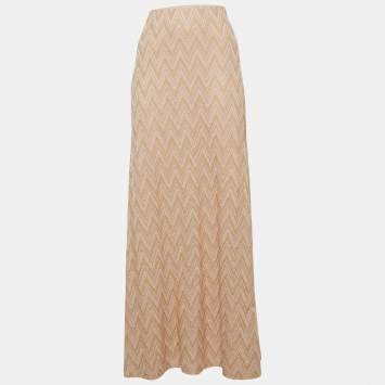 Pre Owned تنورة ماكسي إم ميزوني تريكو لوريكس بلون وردي بنمط zig-zag مقاس وسط - ميديام