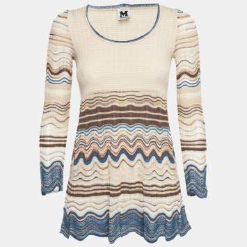 مملوكة مسبقًا M Missoni Pink/Blue Lurex Rib Knit Flared Top S