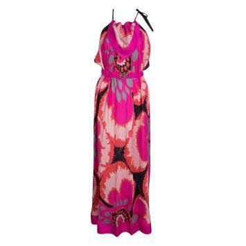 Pre Owned M Missoni Multicolor Printed Tie Detail Belted Maxi Dress M