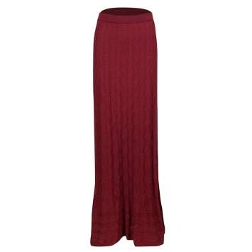 Pre Owned M Missoni Maroon Patterned Knit Maxi Skirt M