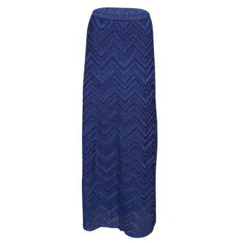 Pre Owned M Missoni Navy Blue Lurex Knit Chevron Pattern Maxi Skirt M