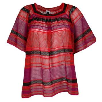 Pre Owned M Missoni Multicolor Striped Perforated Textured Knit Top M