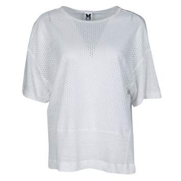 Pre Owned M Missoni White Knit Eyelet Panel Detail Short Sleeve Top M