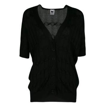 Pre Owned M Missoni Black Patterned Rib Trim Short Sleeve Cardigan S