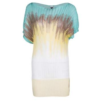 Pre Owned M Missoni Multicolor Ribbed Knit Boat Neck Top L