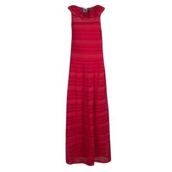 Pre Owned M Missoni Red Knit Ruffled Neck Sleeveless Maxi Dress M