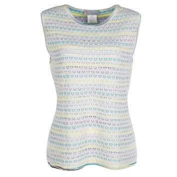 Pre Owned M Missoni Multicolor Striped Floral Crochet Knit Sleeveless Top L