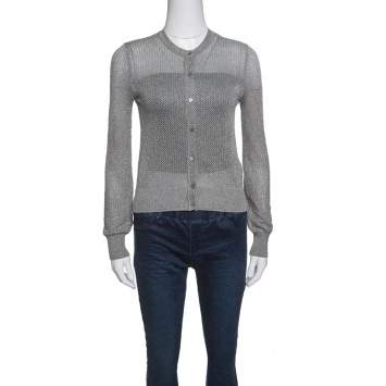Pre Owned M Missoni Grey Perforated Lurex Knit Cropped Cardigan S