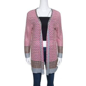 Pre Owned M Missoni Multicolor Patterned Lurex Knit Open Front Cardigan L