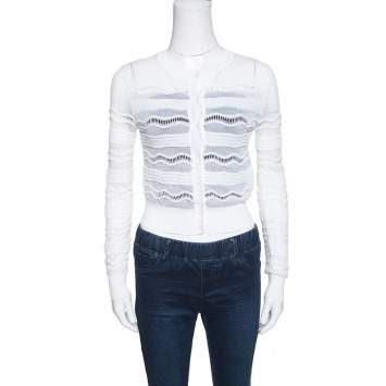 Pre Owned M Missoni White Perforated Knit Cropped Cardigan S