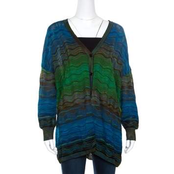 Pre Owned M Missoni Multicolor Patterned Knit Oversized Cardigan M