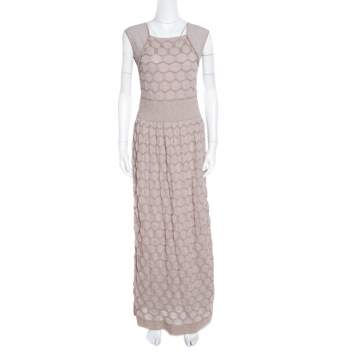 Pre Owned M Missoni Beige Lurex Patterned Knit Sleeveless Maxi Dress L