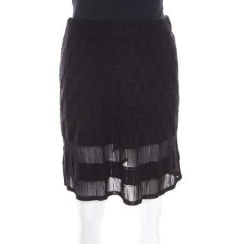 Pre Owned M Missoni Checkerboard Wool Knit Mesh Paneled A Line Skirt S