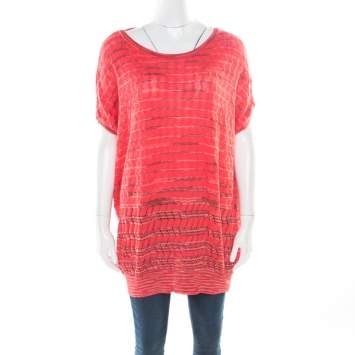Pre Owned M Missoni Pink Perforated Patterned Knit Ribbed Trim Top L