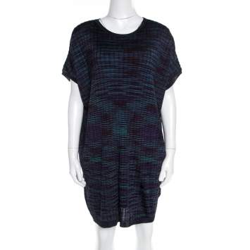 Pre Owned M Missoni Multicolor Fleece Wool Blend Dolman Sleeve Shift Dress L