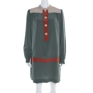 Pre Owned M Missoni Colorblock Silk Long Sleeve Paneled Shift Dress L