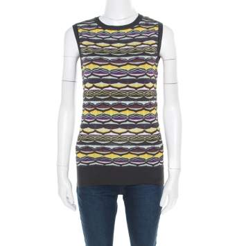 Pre Owned M Missoni Multicolor Patterned Jacquard Knot Sleeveless Top S