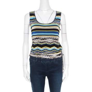 Pre Owned M Missoni Multicolor Striped Perforated Knit Side Tie Detail Sleeveless Top S