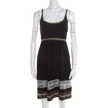 Pre Owned M Missoni Black Knit Contrast Metallic Trim Detail Sleeveless Dress S