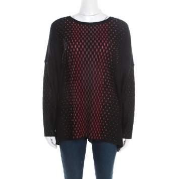 Pre Owned M Missoni Black Patterned Dobby Knit Boxy Sweater Top M