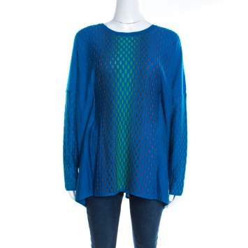 Pre Owned M Missoni Blue Jacquard Rib Knit Dash Pattern Oversized Pullover M