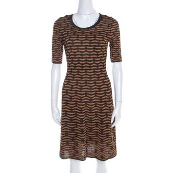 Pre Owned M Missoni Black and Gold Textured Lurex Knit A Line Dress S
