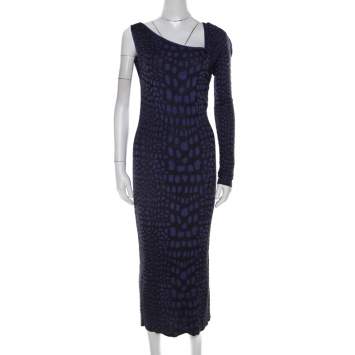 مملوكة مسبقًا M Missoni Purple Animal Print Knit Asymmetric Sleeve Maxi Dress L