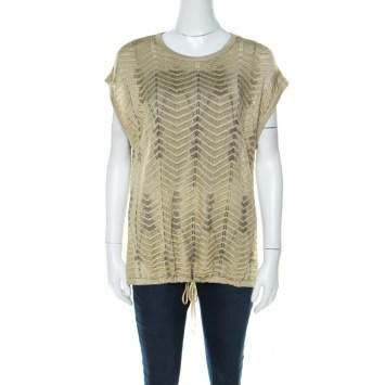 Pre Owned M Missoni Gold Lurex Knit Hem Tie Detail Sleeveless Top M 