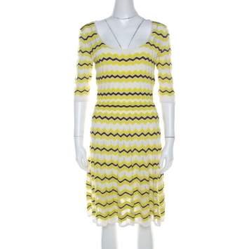 مملوكة مسبقًا M Missoni Lime Green Chevron Patterned Knit Skater Dress M
