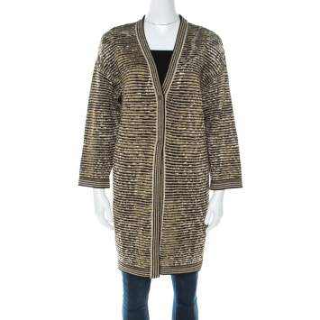 Pre Owned Missoni Multicolor Striped Lurex Knitted Long Cardigan XS